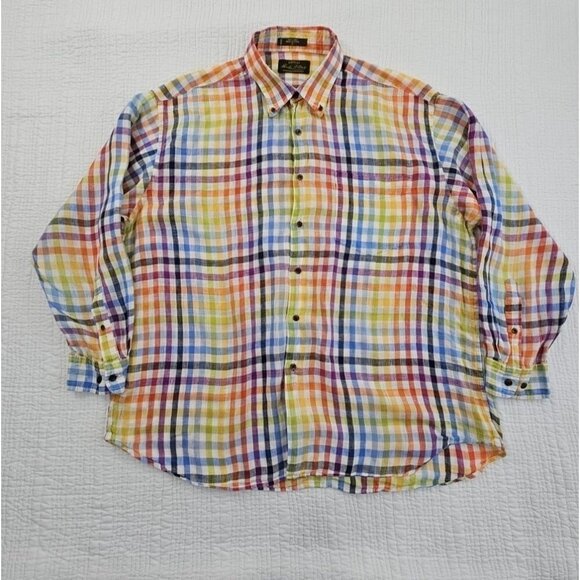 Orvis Signature Collection 100% Linen Shirt Men's XL Multicolor Plaid LS EUC - Picture 1 of 13